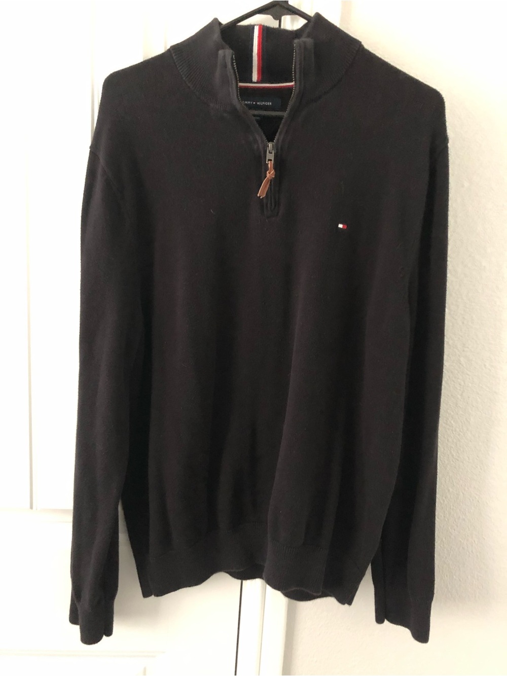Tommy Hilfiger Men's Black Half-Zip Sweater with Flag Logo